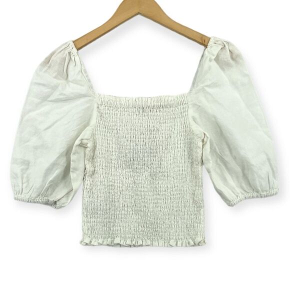 ~Faherty Women's Smocked Puff Sleeve Blouse NWT - Picture 1 of 5